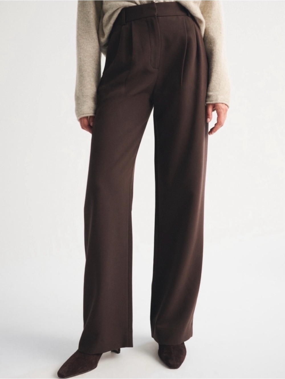 Abercrombie & Fitch Curve Love Sloane Tailored Wide Leg Pant Brown Size 26